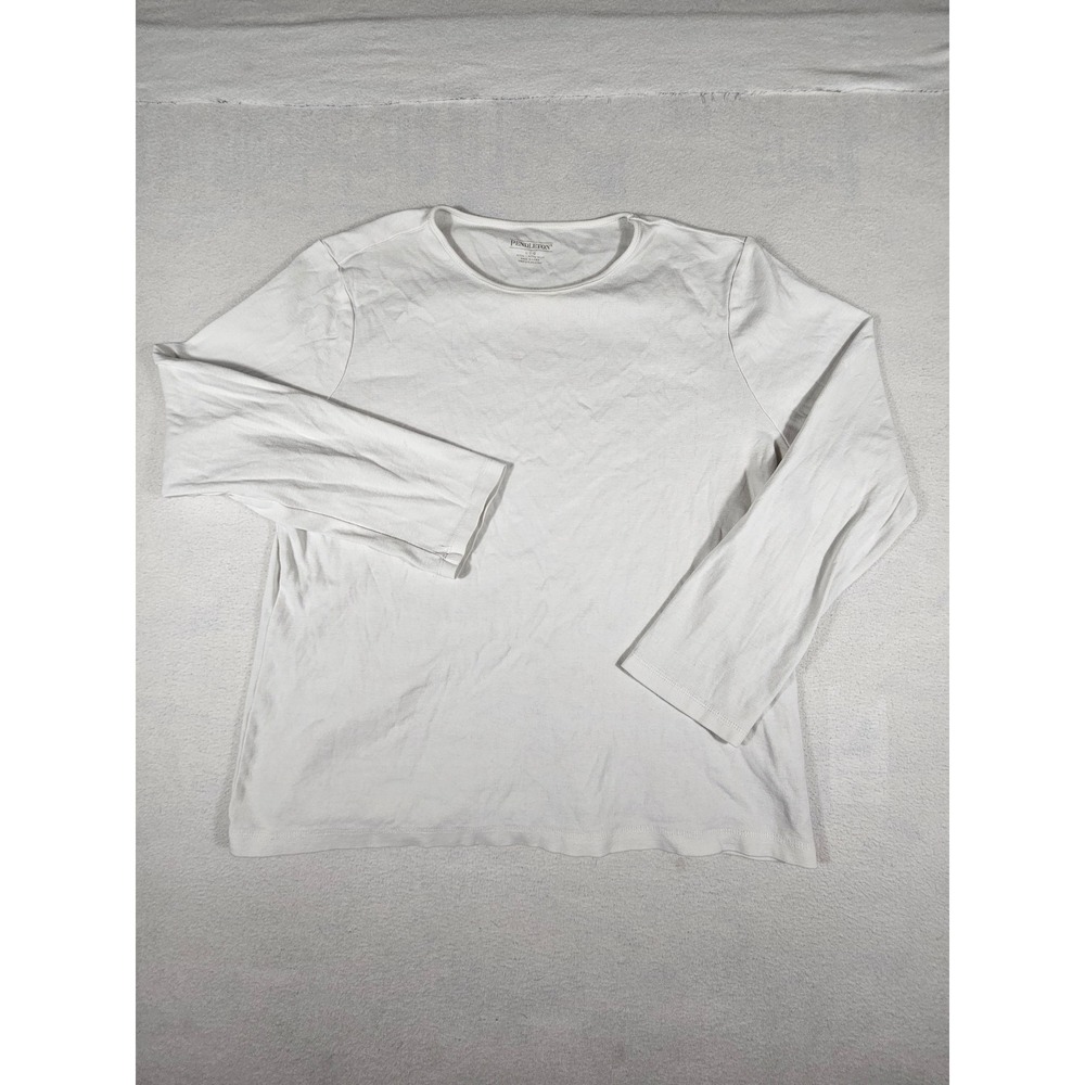 Pendleton Womens White Cotton Long Sleeve Crew Neck Tee Shirt Petite Large PB008